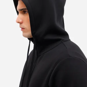 Jaqueta masculina de moletom esportiva com capuz e bolso preta