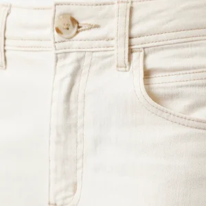 Calça de sarja wide leg cropped cintura super alta bege