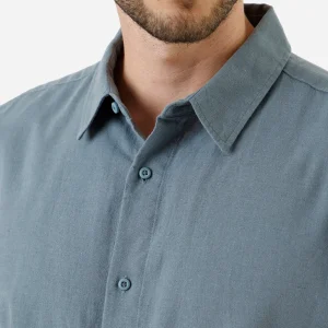 Camisa manga curta linho com algodão azul