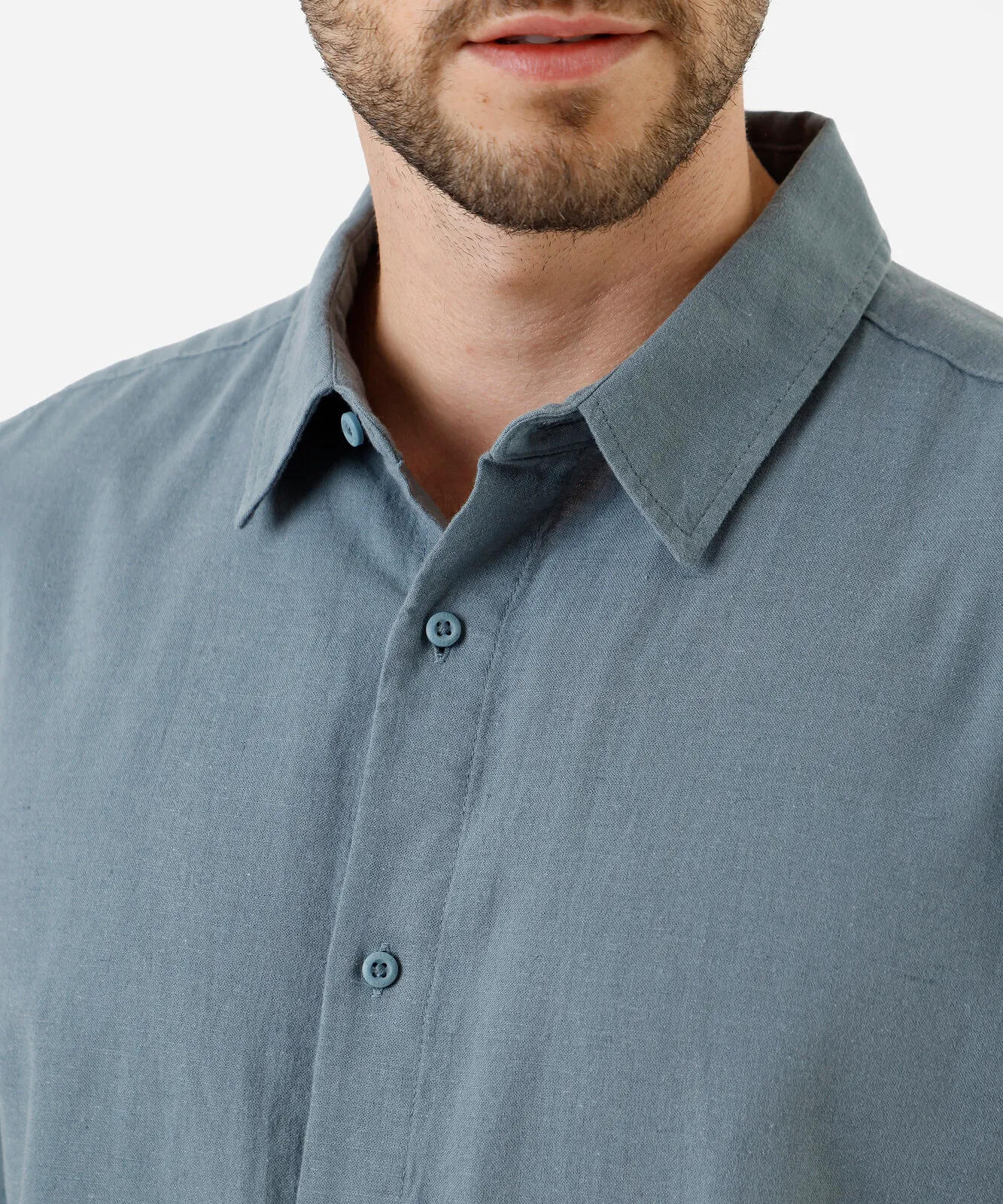 Camisa manga curta linho com algodão azul - Imagem 2