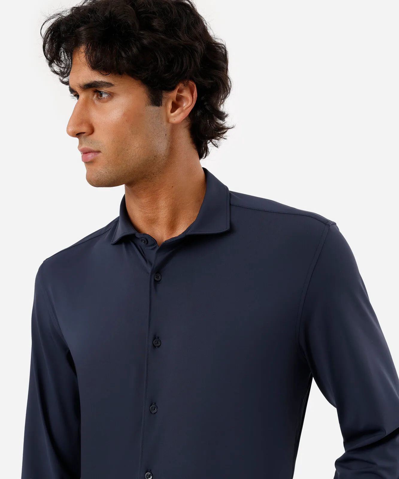 Camisa slim fit masculina de poliamida manga longa azul - Imagem 4