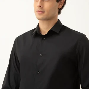 Camisa slim fit de algodão manga longa preta
