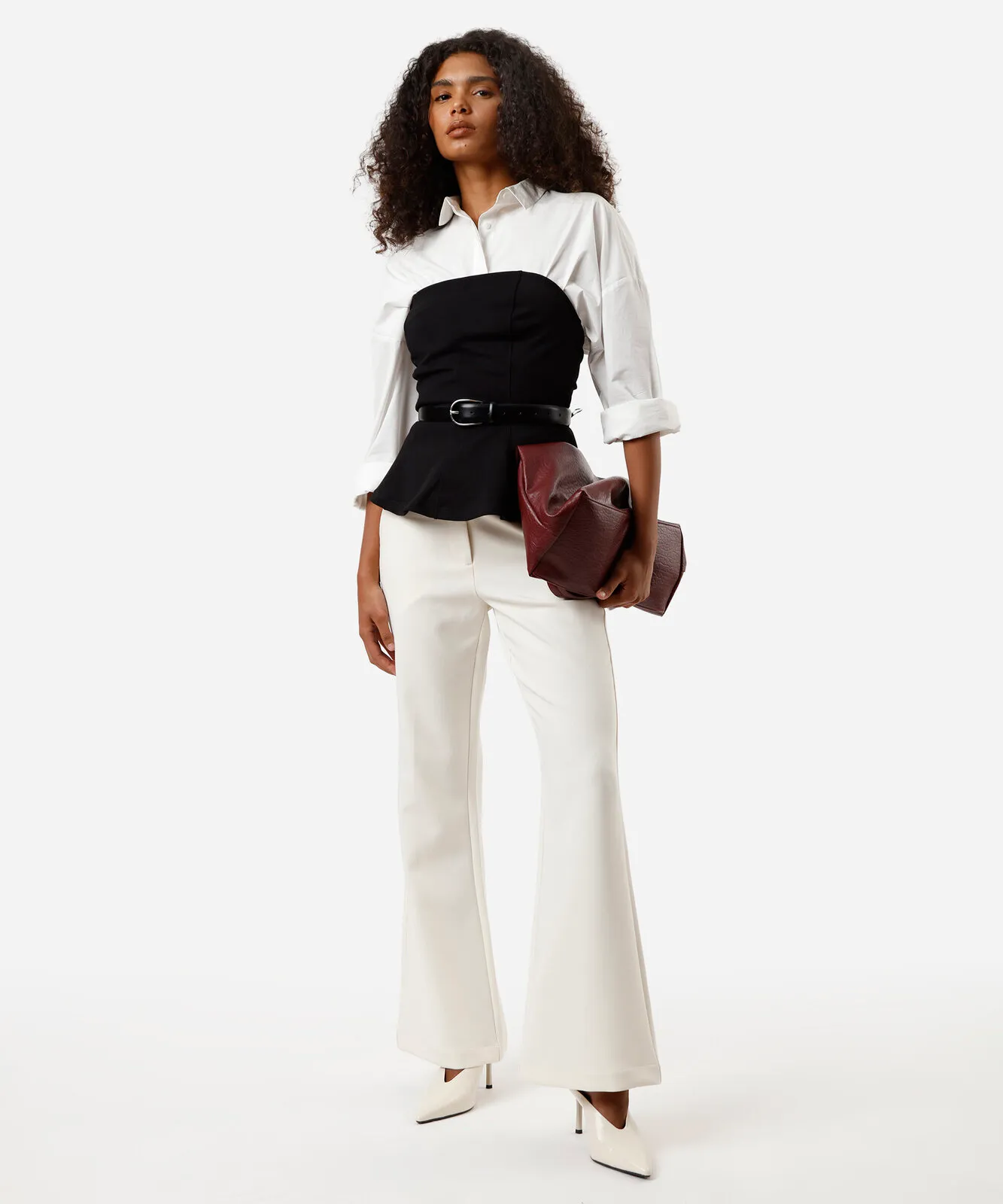 Blusa peplum feminina sem alça texturizada preta - Imagem 5