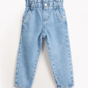 Calça jeans infantil clochard com bolsos azul claro
