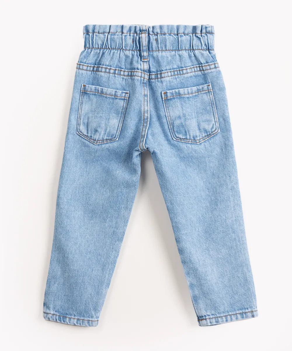 Calça jeans infantil clochard com bolsos azul claro - Imagem 3