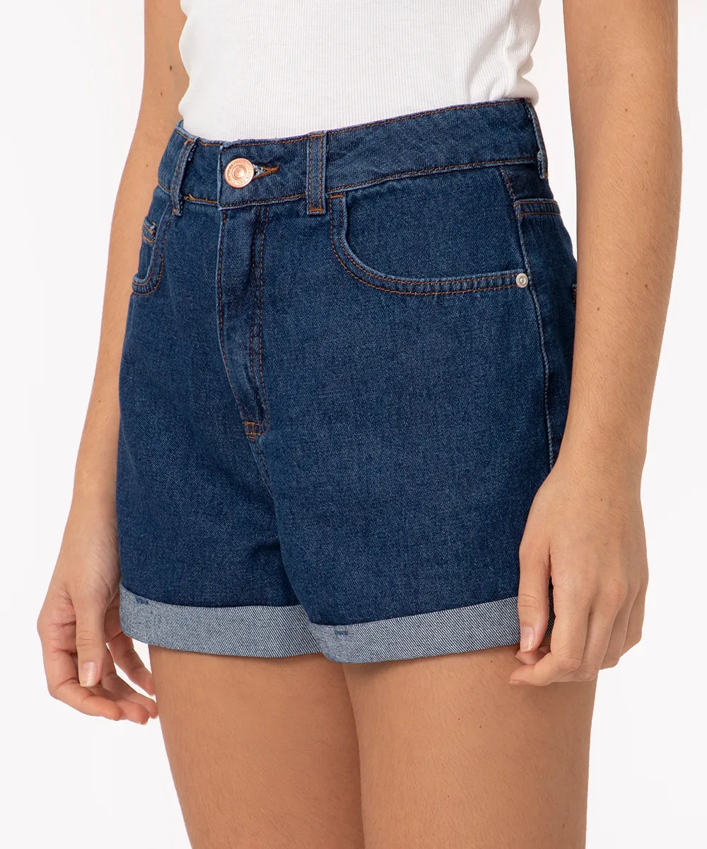 Short jeans mom cintura super alta azul escuro - Imagem 3