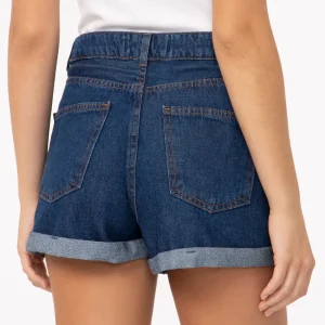 Short jeans mom cintura super alta azul escuro