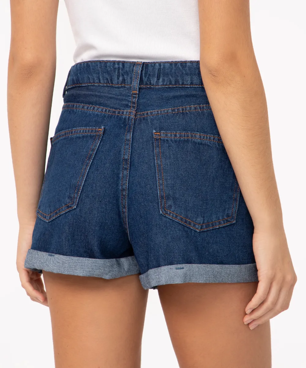 Short jeans mom cintura super alta azul escuro - Imagem 2