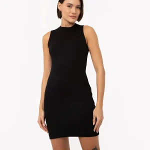Vestido curto de algodão canelado preto